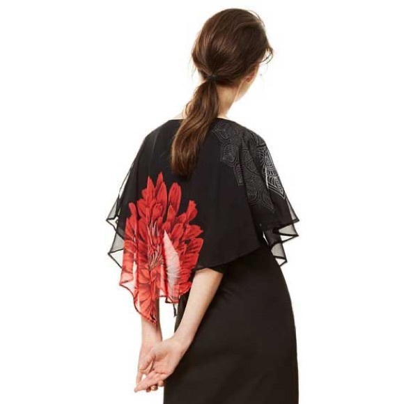 Desigual Alexandre Dress Black Chiffon Layers with Flowers XXL - Picture 6 of 16